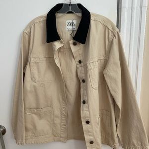 Zara collared button jacket tan and black